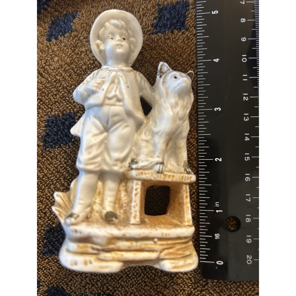 Antique Late 19th Century Boy W/Cat Conte & Boehme antique German Bud Vase